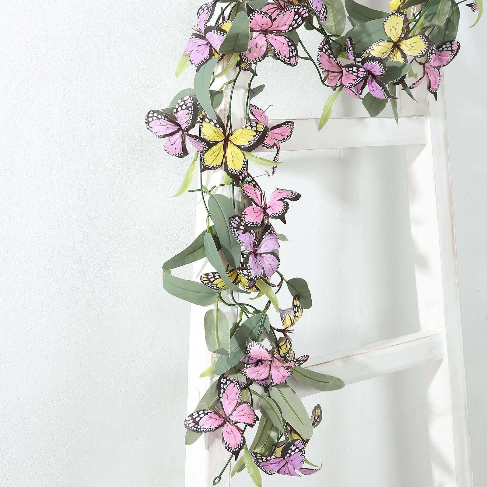 3 Pack Faux Butterfly Flowers Garland with Willow Greenery Leaves, Artificial Garland Vines - 6ft