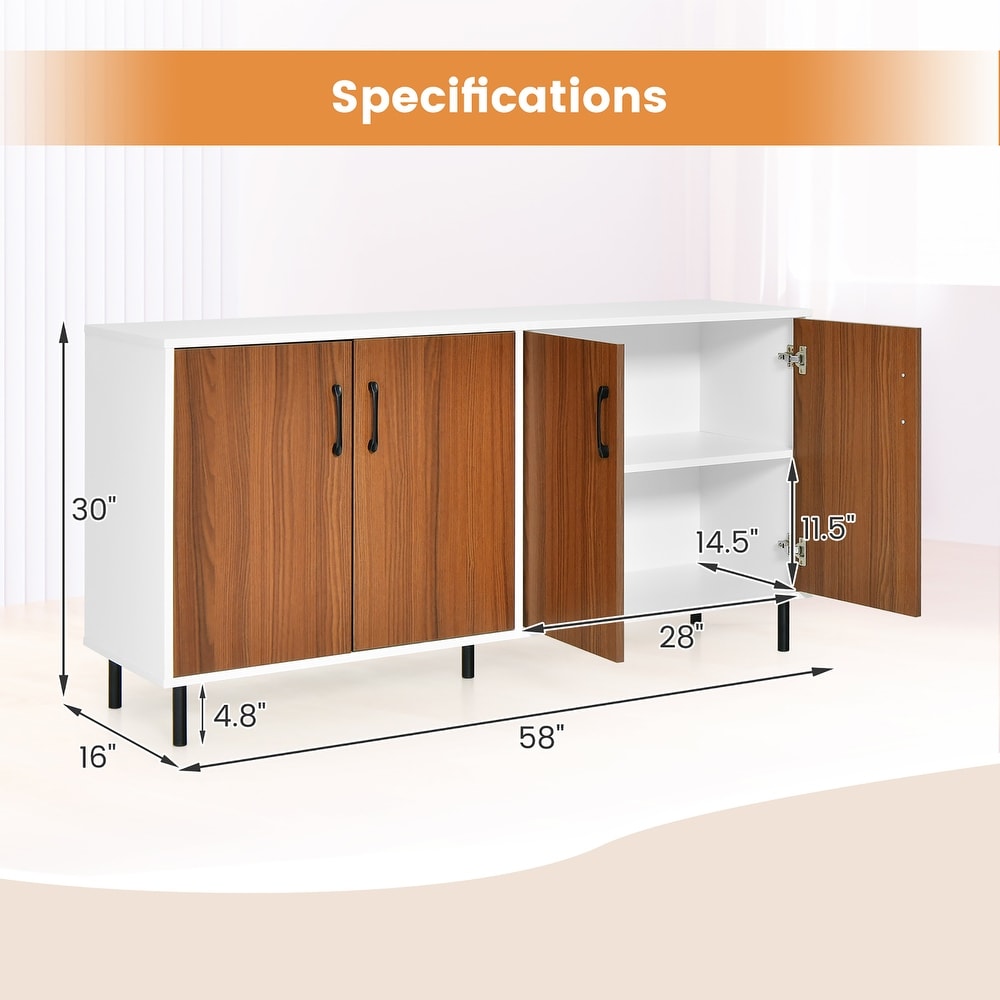 Costway Buffet Server Sideboard Kitchen Storage Cabinet Cupboard with   58'' x 16'' x 30'' (L x W x H)