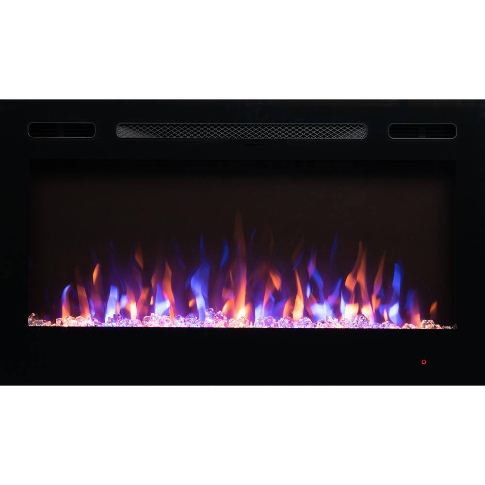 EdenBranch 36 in. LED Wall-Mounted or Recessed Electric Fireplace with Crystal Flame Effect in Black 141005