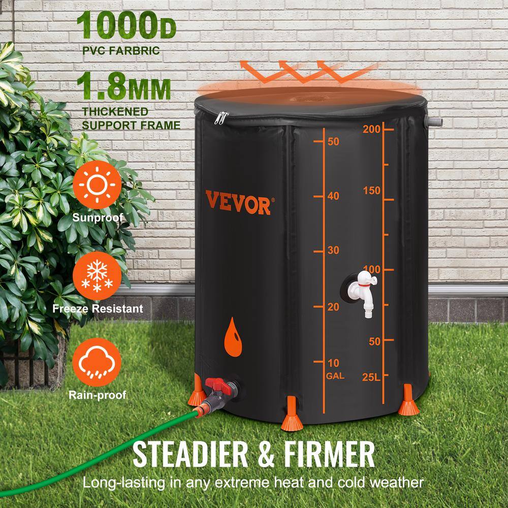 VEVOR 53 Gal. Portable Water Tank 1000D PVC Rain Barrel to Collect Rainwater from Gutter Water Storage Container for Garden ZDYSTJLY53PVCPJB4V0