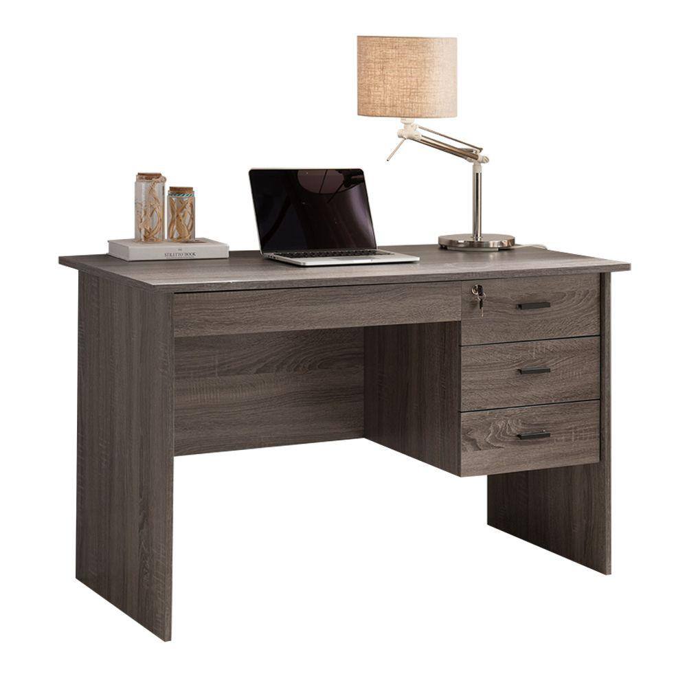 Benzara 48 in. Rectangular Gray 3 Drawer Computer Desk with Locking Feature BM148857