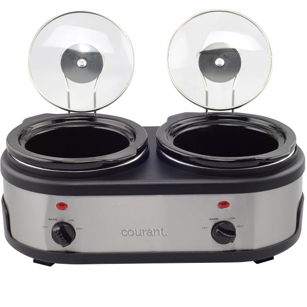 Courant 1 6 qt Double Slow Cooker 3 2 Qt Total Stainless Steel