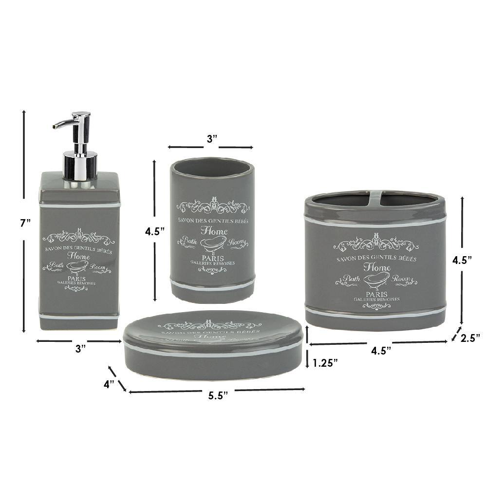 Home Basics 4-Piece Paris Bath Accessory Set in Grey HDC51917