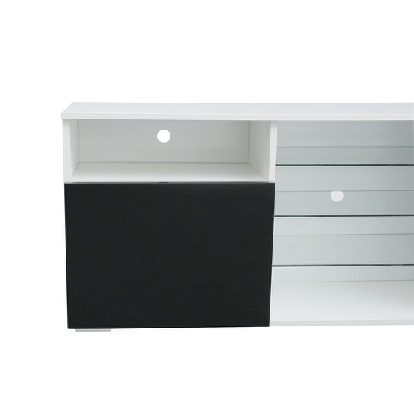 TV Stand High Gloss Doors Modern TV Stand LED for Living Room， White Black