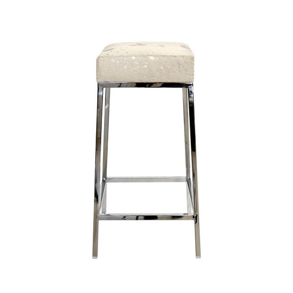 Pasargad Home Safari Cowhide Bar Stool with Silver Steel Legs - W16