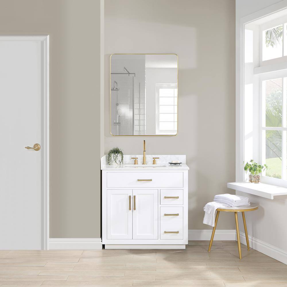 Altair Gavino 36 in. W x 22 in. D x 34 in. H Bath Vanity in White with Grain White Composite Stone Top 557036-WH-GW-NM