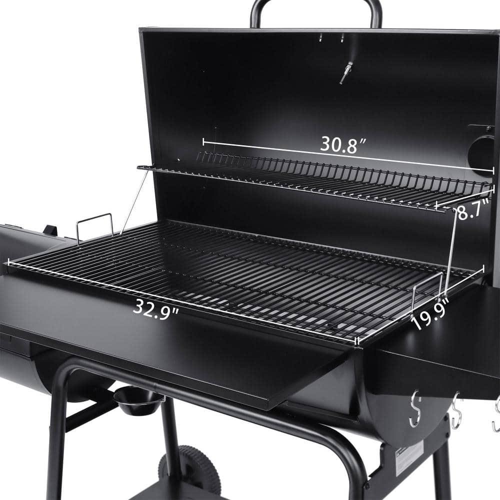 Royal Gourmet Charcoal Barrel Grill with Offset Smoker in Black