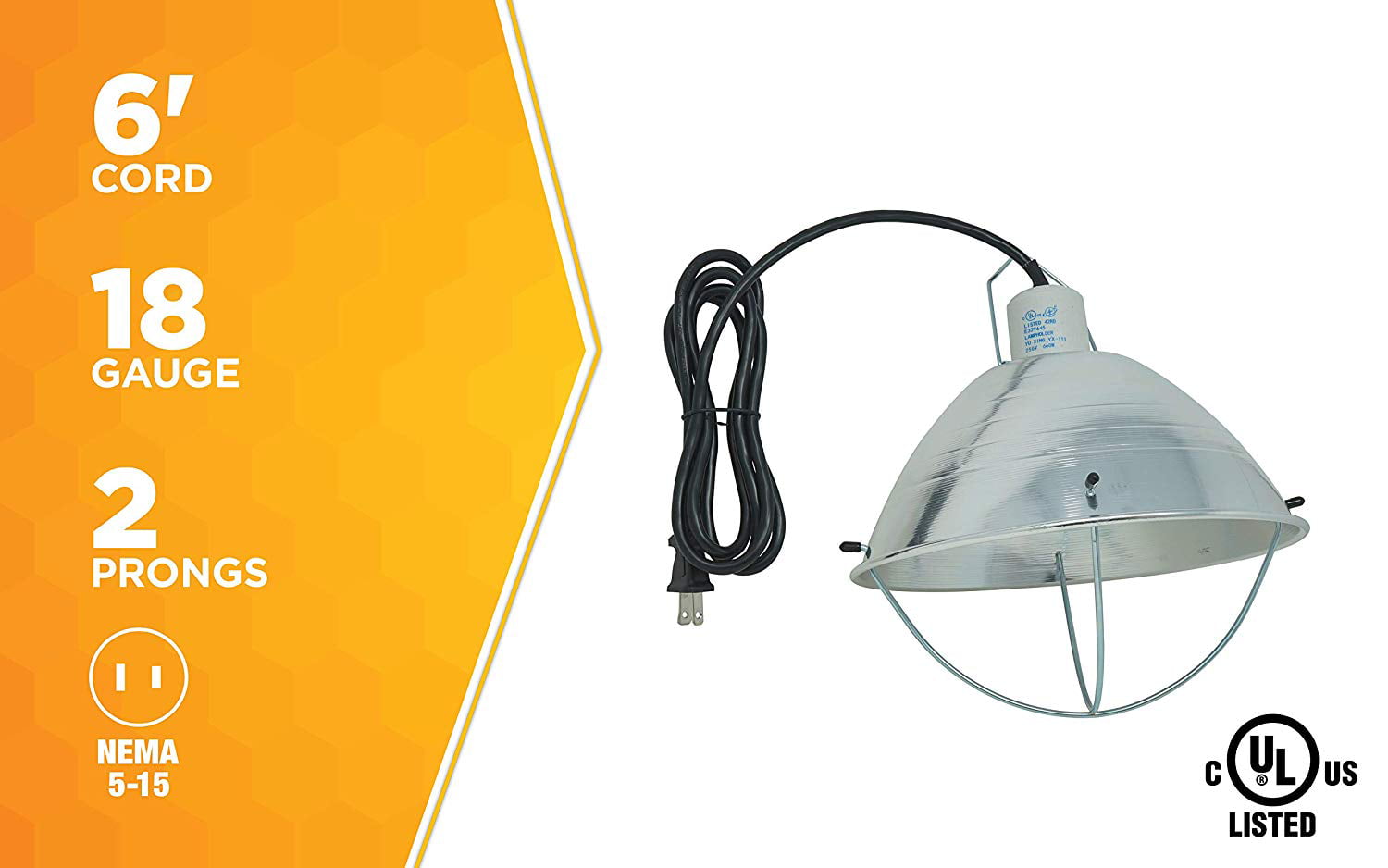 Woods 0165 Brooder Lamp with Bulb Guard，10.5 Inch Reflector and 6 Foot Cord (250 Watt， 18/2 SJTW)