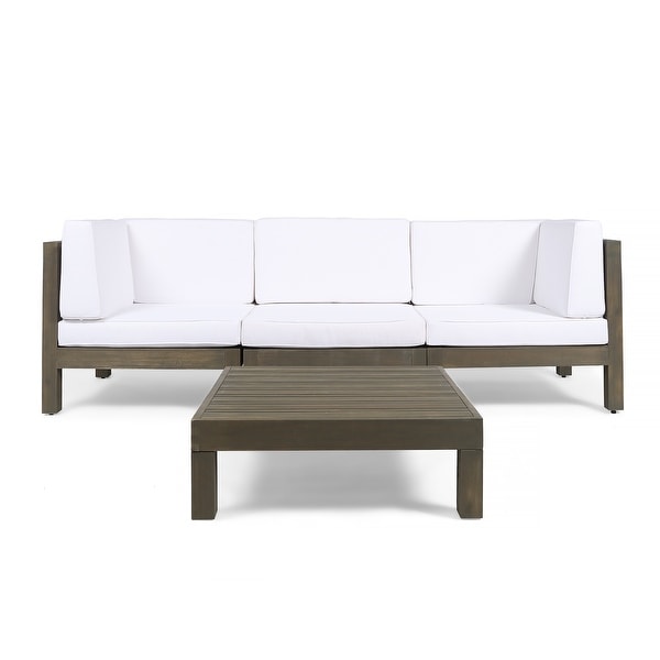 Oana Outdoor 3Seater Acacia Wood Sectional Sofa Set with Coffee Table by Christopher Knight Home