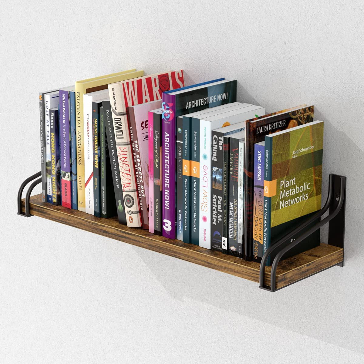 Rustic Wood Floating Shelves Wall Mounted Storage with Metal Brackets Set of 3