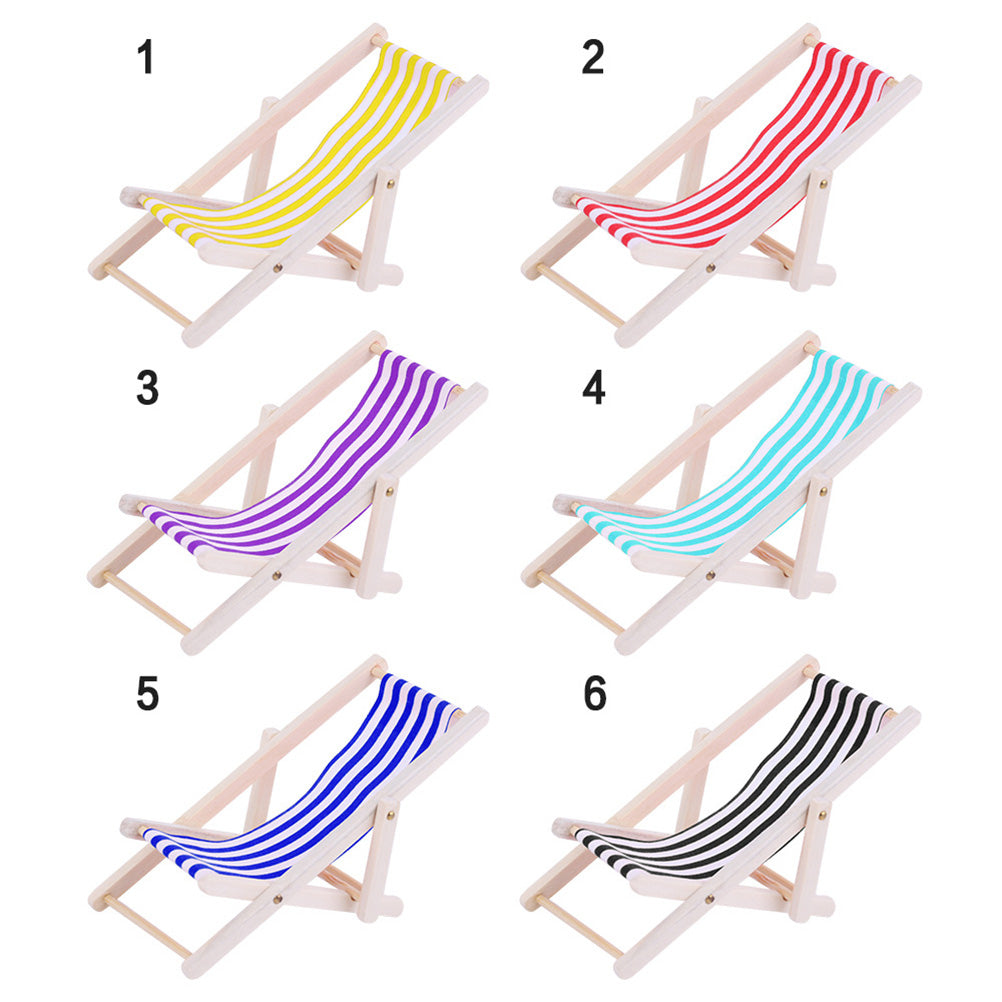 Hemoton 1Pc Beach Chair Model Mini Outdoor Ornament Stripe Recliner Miniature Play House Accessory for DIY (Sky-blue)