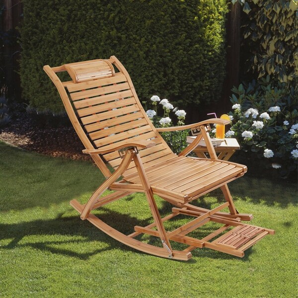 Large Bamboo Folding Rocking Chair Lounge Chair for Balcony Outdoor