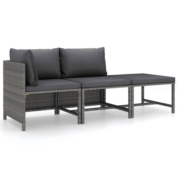 3 Piece Patio Lounge Set with Cushions Poly Rattan Gray