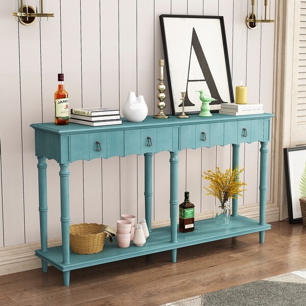 Country Console Table with 4 Front Facing Storage Drawers and 1 Shelf