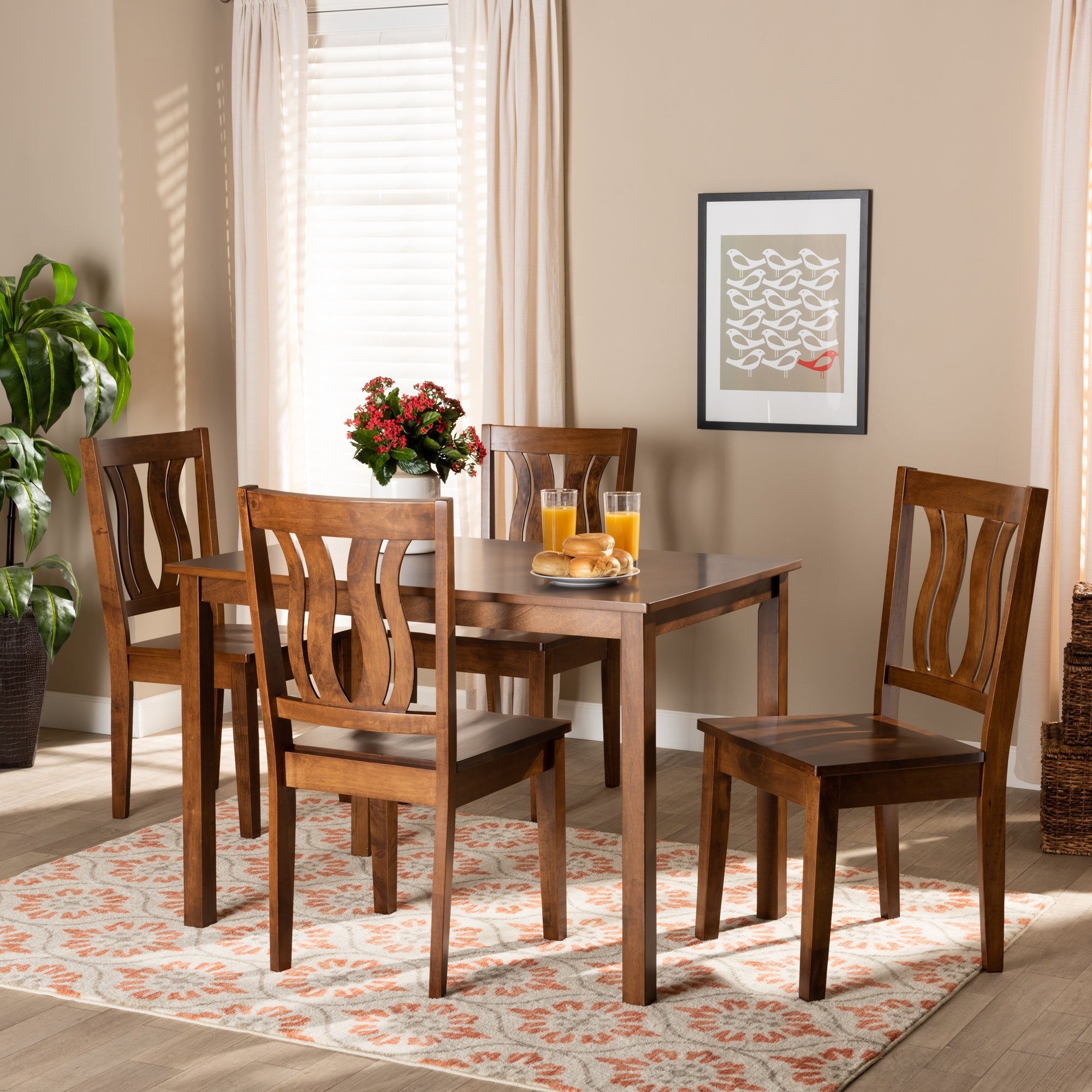 Zamira Modern and Contemporary Transitional Walnut Brown Finished Wood 5-Piece Dining Set