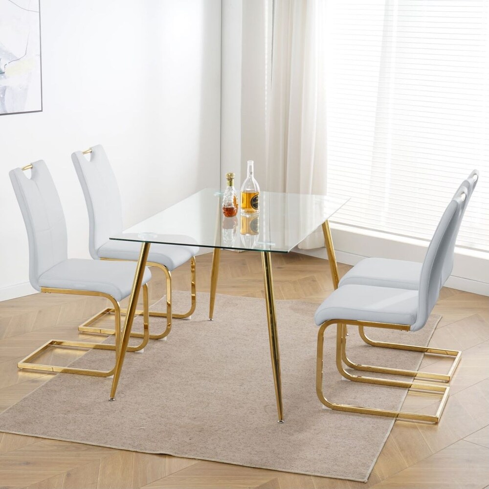 Modern Dining Chairs with Faux Leather Padded Seat and gold Metal Legs Set of 4