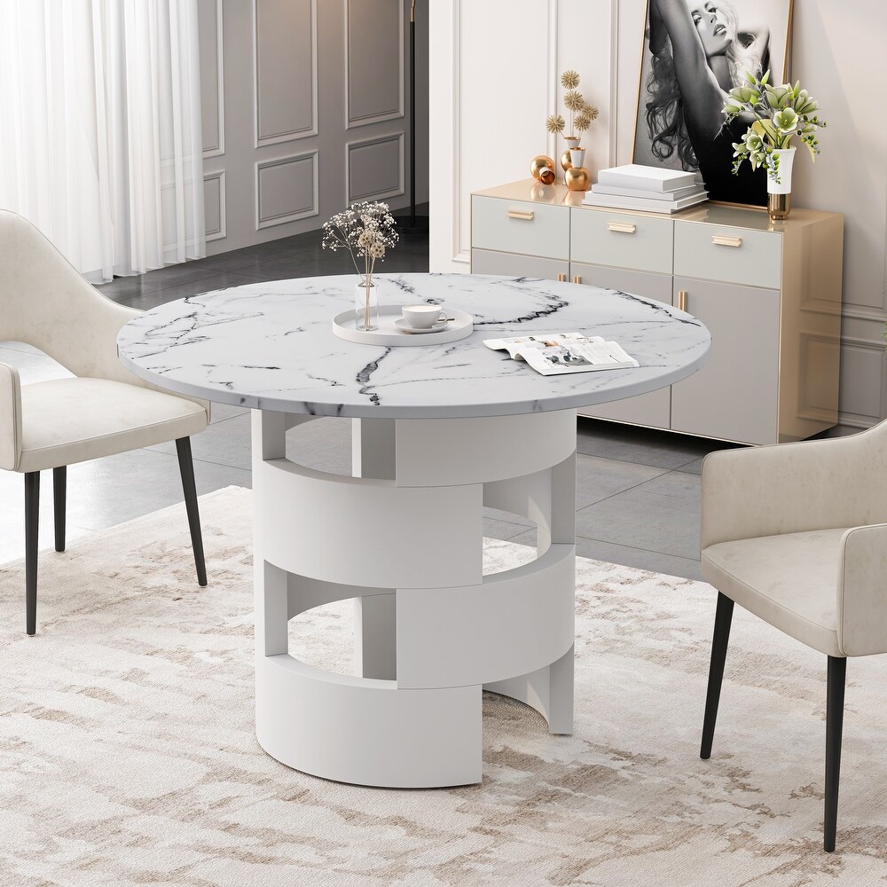 Modern Round Dining Table with Printed Black Marble Table Top For Dining Room  Kitchen  Living Room  Minimalist Style