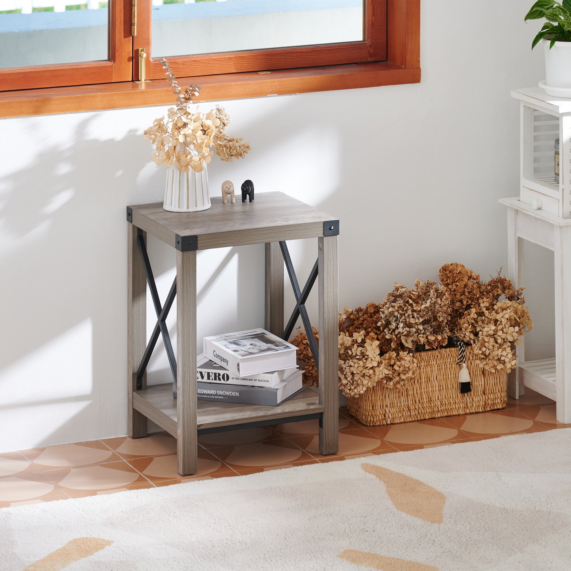 CO-Z 16-Inch Farmhouse Side or End Table with Storage Shelf