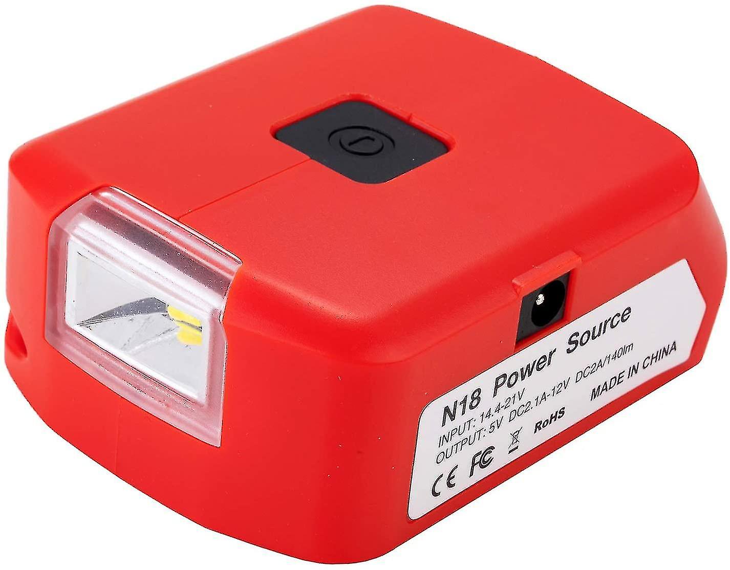 Battery Adapter For Milwaukee 18v Battery， Dc Port And Led Work Light And Dual Usb Charger， Power Supply Compatible With Milwaukee 49-24-2371 M18