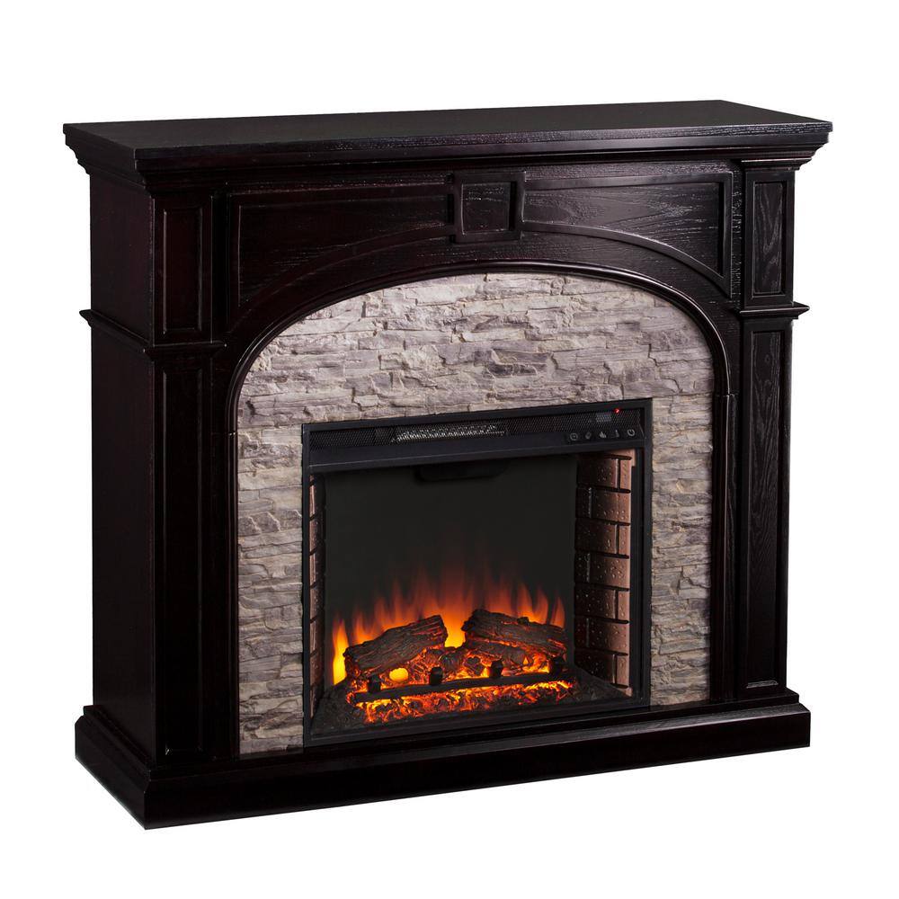 Granby 45.75 in. W Electric Fireplace in Ebony with Gray Stacked Stone HD90664