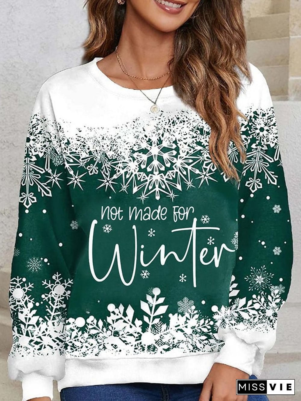 Women's Christmas Letter Snowflakes Print Loose Sweatshirt