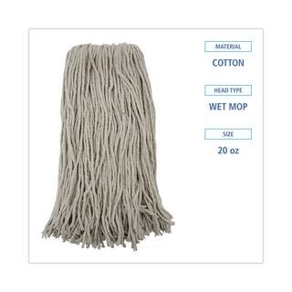 Boardwalk Cotton Premium Cut-End Wet String Mop Mop Head 20 oz. White (12-Carton) BWK220CCT