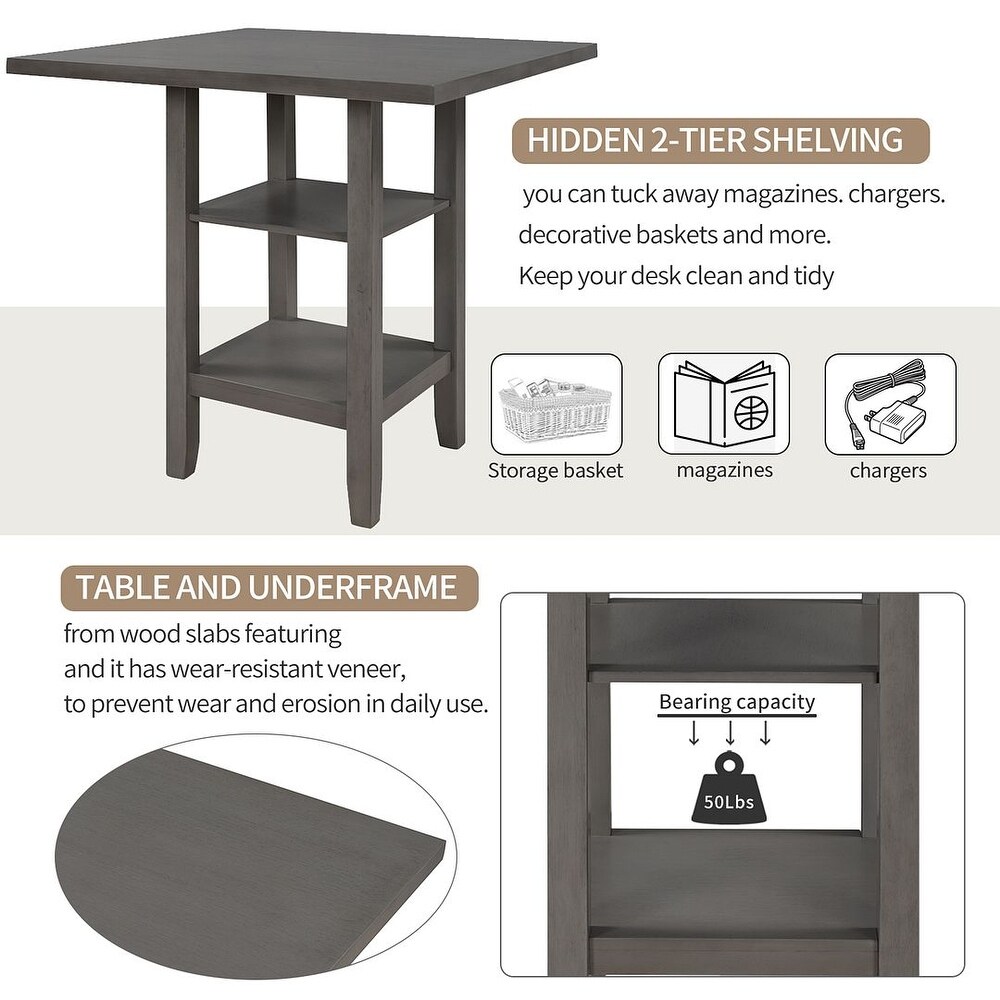 5 Piece Counter Height Square Dining Table Set with 4 Chairs