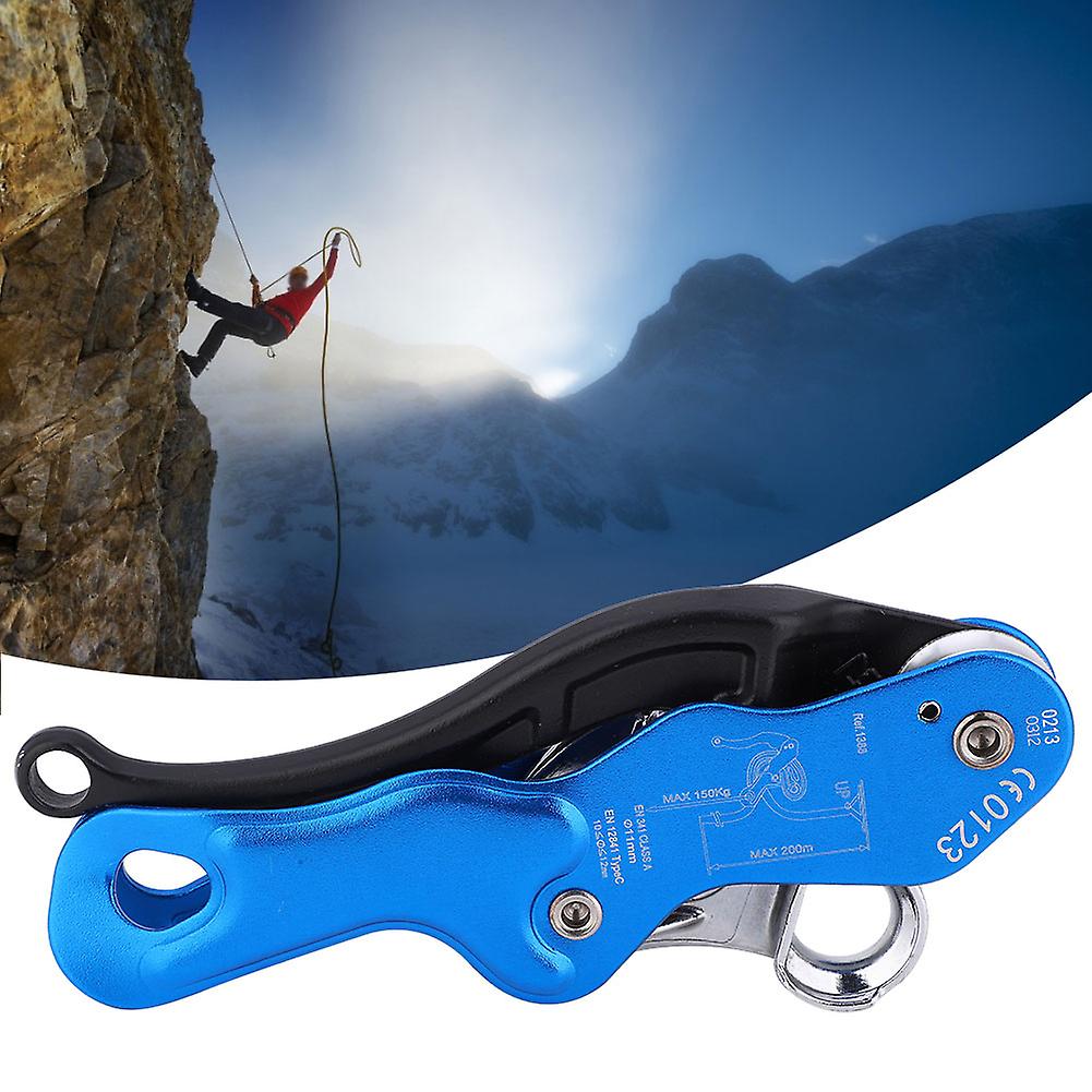 Aluminium Alloy Blue Anti-panic Outdoor Climbing Descending Self Locking Protection Hand Control Descenderblue