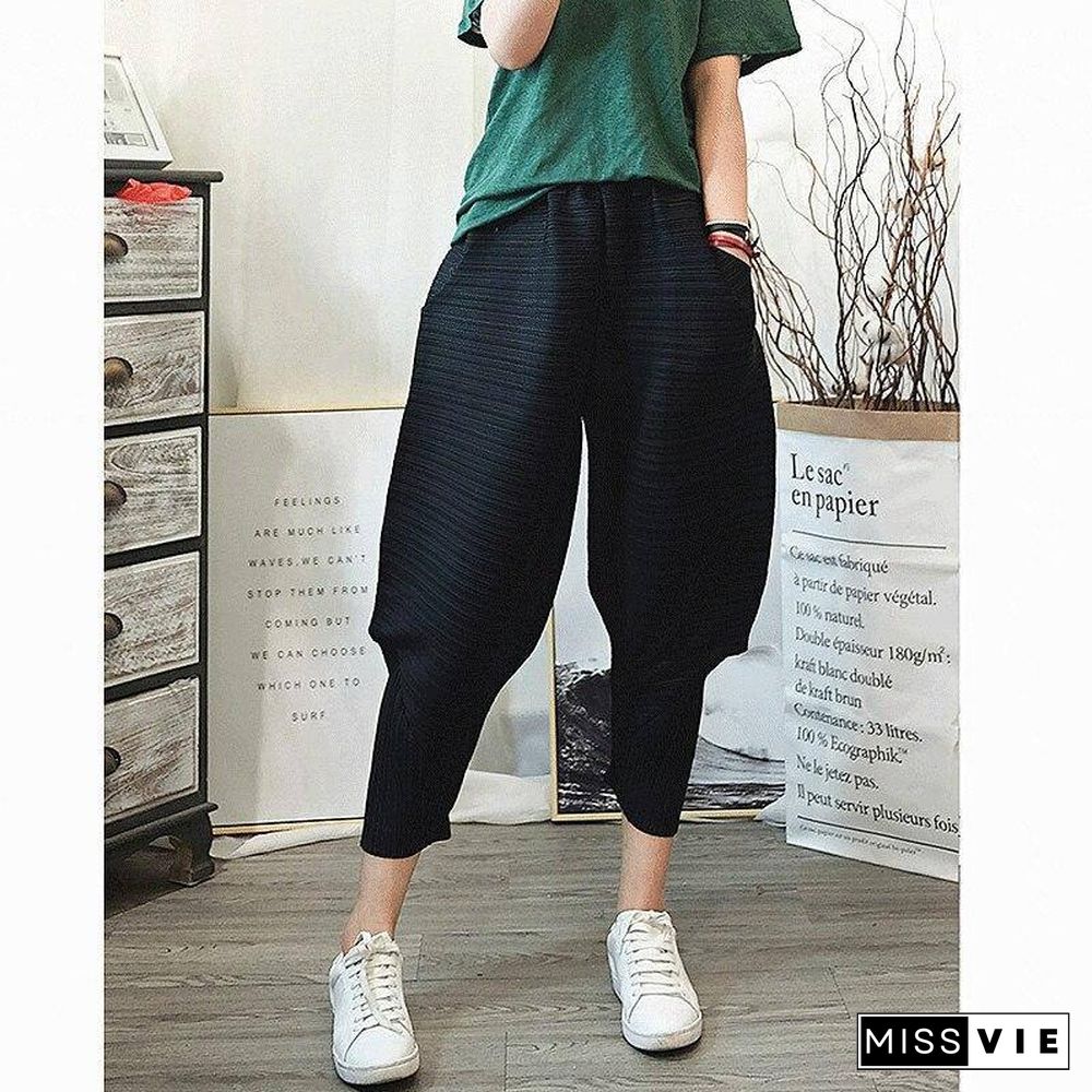 autumn winter Korean trousers pleated wide leg harem pants plus size women casual Ankle-Length lantern flare pants