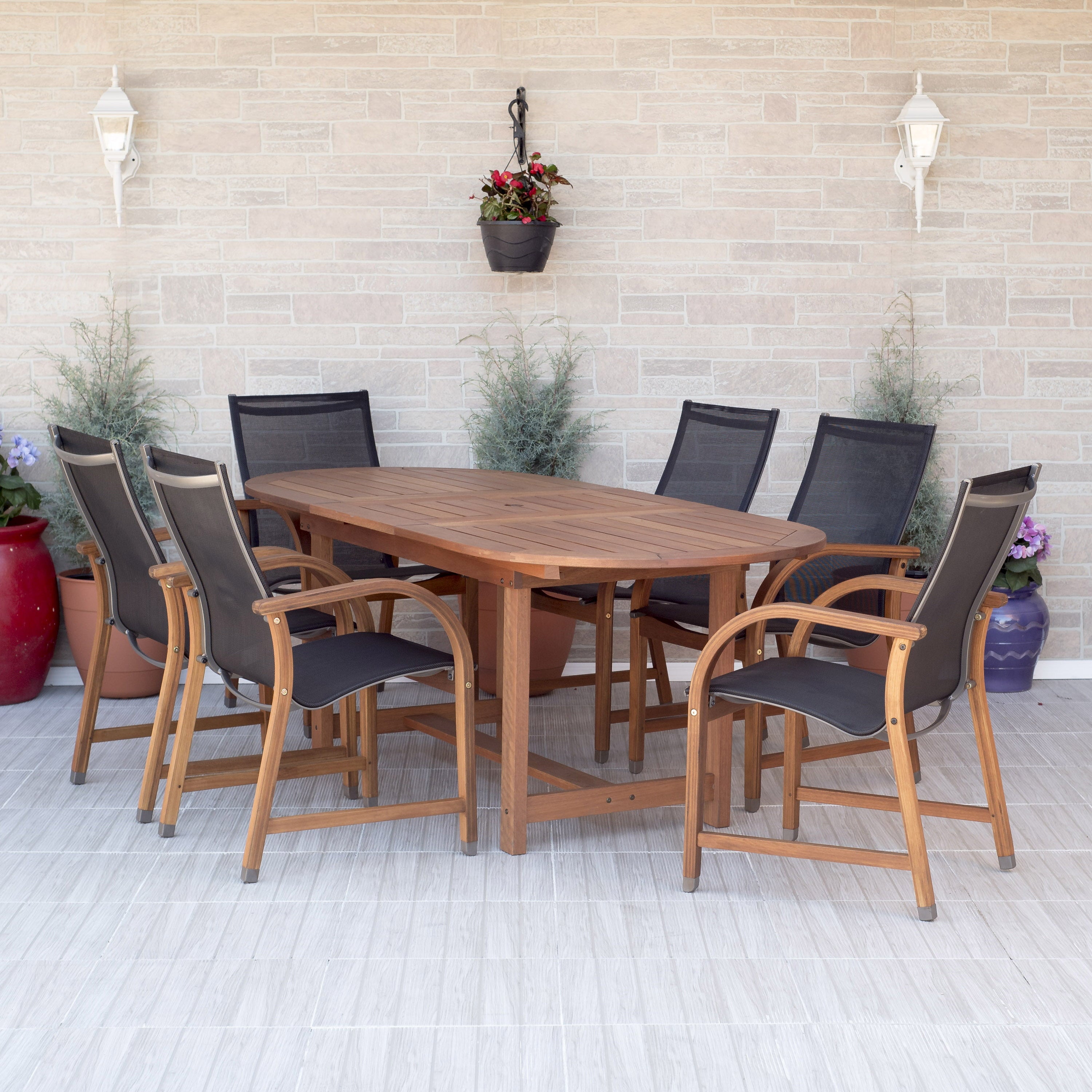 Bahamas 7-Piece Extendable Oval Patio Dining Set, Solid Wood 100% FSC Certified