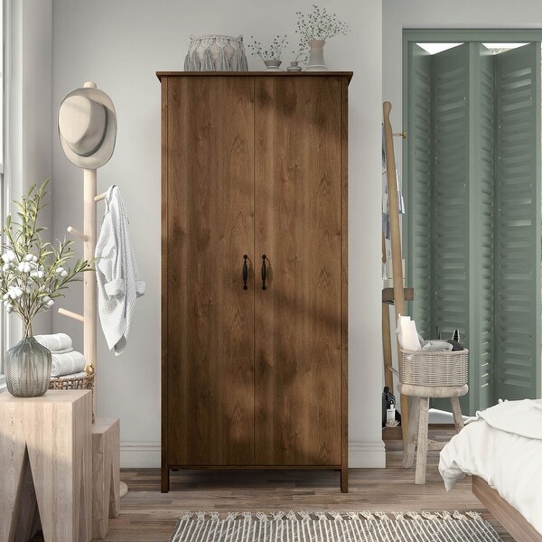 DH BASIC Rustic Double-door Wardrobe Closet with Shelves by Denhour - - 33896150