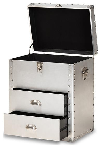 Baxton Studio Serge French Industrial Silver Metal 2 Drawer Accent Storage Chest   Industrial   Accent Chests And Cabinets   by HedgeApple  Houzz