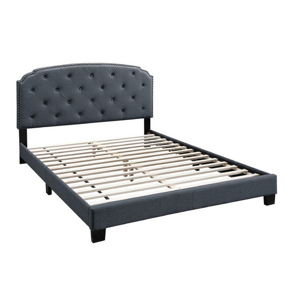 Benjara BM232030 Queen Bed with Button Tufted Scal...