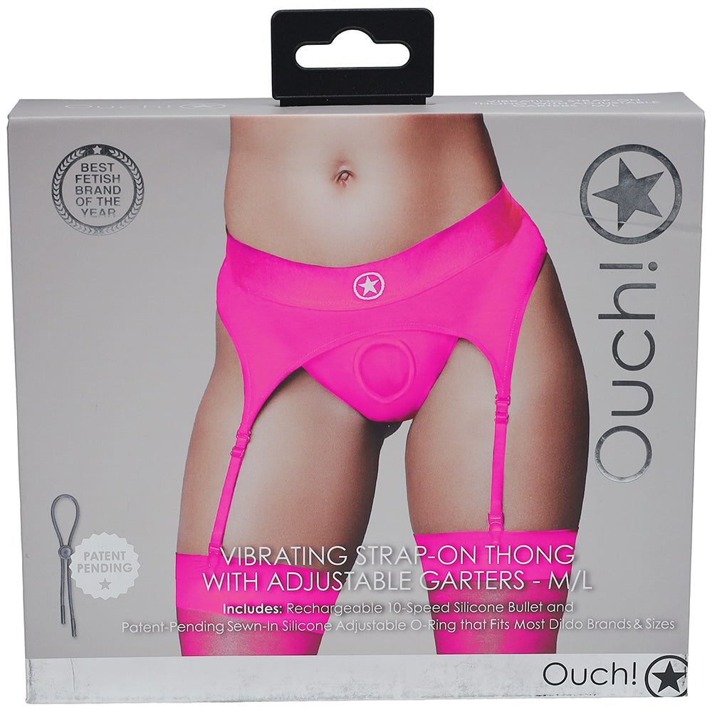 Ouch! Vibrating Pink Strap-on Garter Thong /L