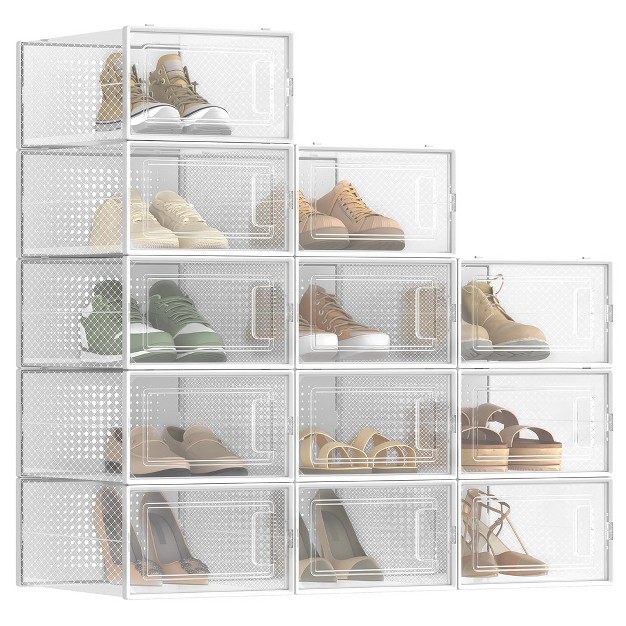 Songmics Shoe Boxes Clear Stackable Plastic Shoe Storage Boxes With Lids 12 Pack Shoe Organizers For Closet