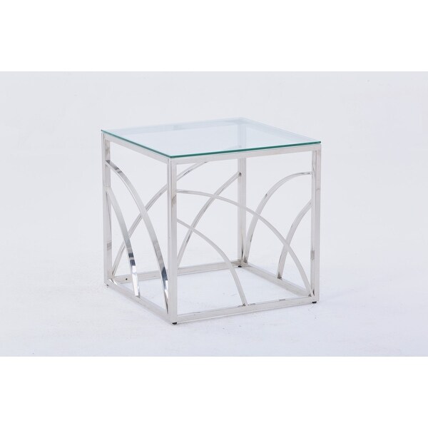 Silver glass side table，Glass End Table，Coffee Table Sofa Table