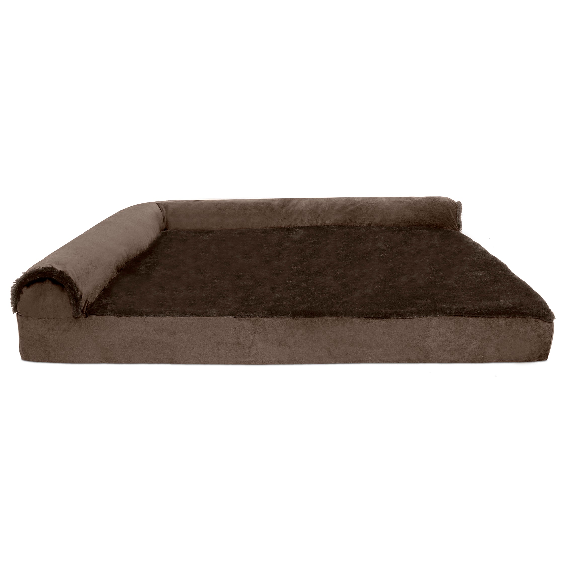 FurHaven Pet Products | Deluxe Orthopedic Plush & Velvet L-Shaped Chaise Couch Pet Bed for Dogs & Cats, Sable Brown, Jumbo Plus