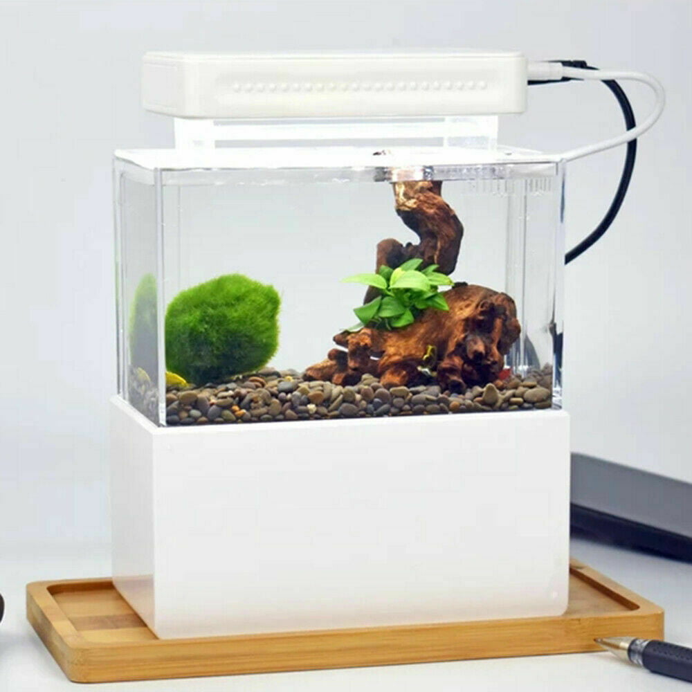 OUKANING Aquarium Starter Fish Tank Mini Fish Tank Aquarium Kit Mini Desktop Aquarium with Water Filtration LED Lamp Decoration