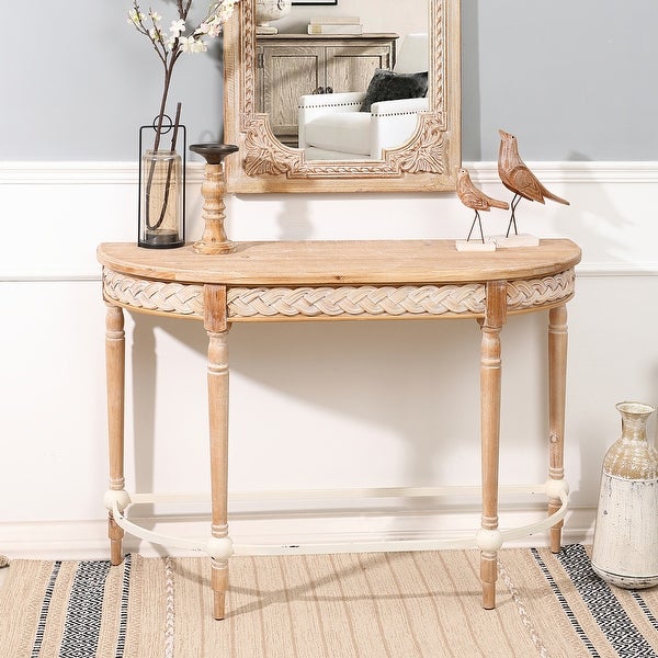 Natural Wood Half Moon Console and Entry Table - 29.9