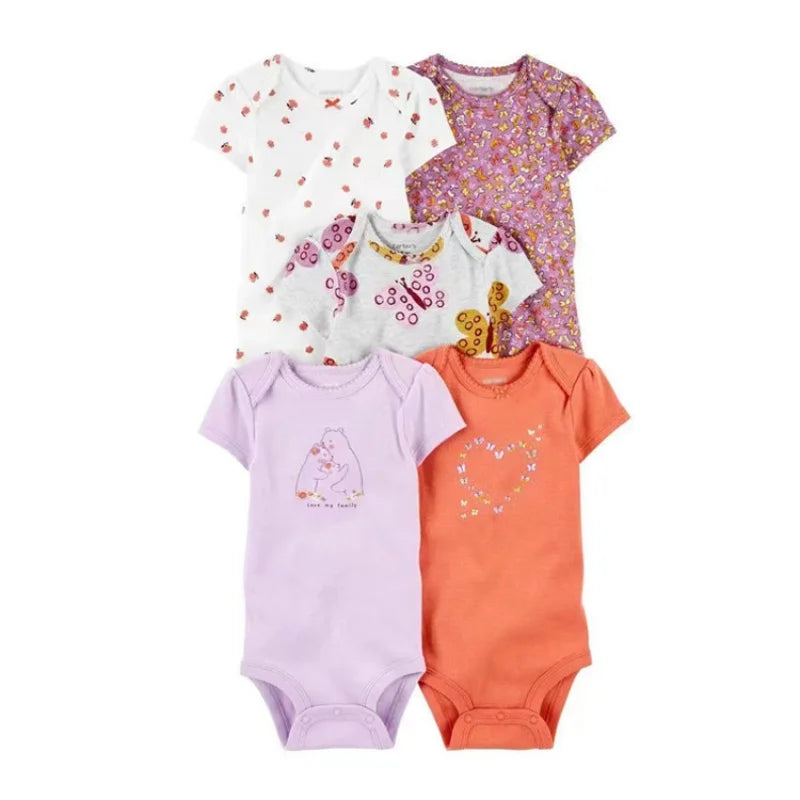 5Pcs Summer Newborn Baby Girls Boys Clothing Toddler Bodysuits Short Sleeve Kids Clothes Cotton Cartoon Ropa Bebe Jumpsuit 6-24M