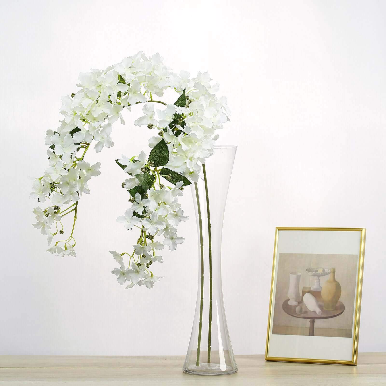 4 Stems White Artificial Silk Hydrangea Flower Branches 41