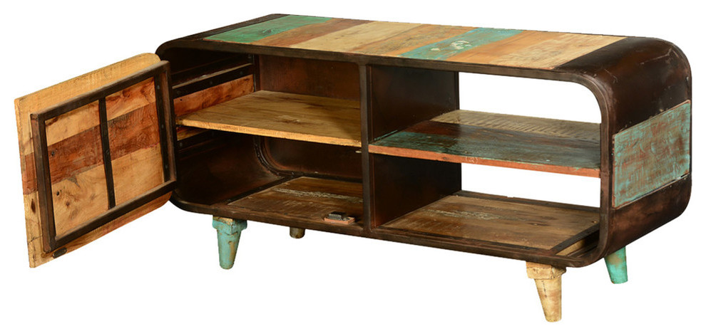 Retro Rainbow Reclaimed Wood  ampIron TV Console Media Cabinet   Midcentury   Entertainment Centers And Tv Stands   by Sierra Living Concepts Inc  Houzz