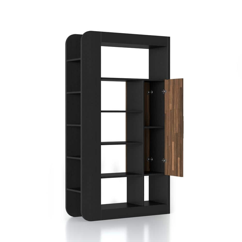 Furniture of America Baltra 70.87 in. Black 13-Shelf Standard Bookcase with Door YNJ-20803C1