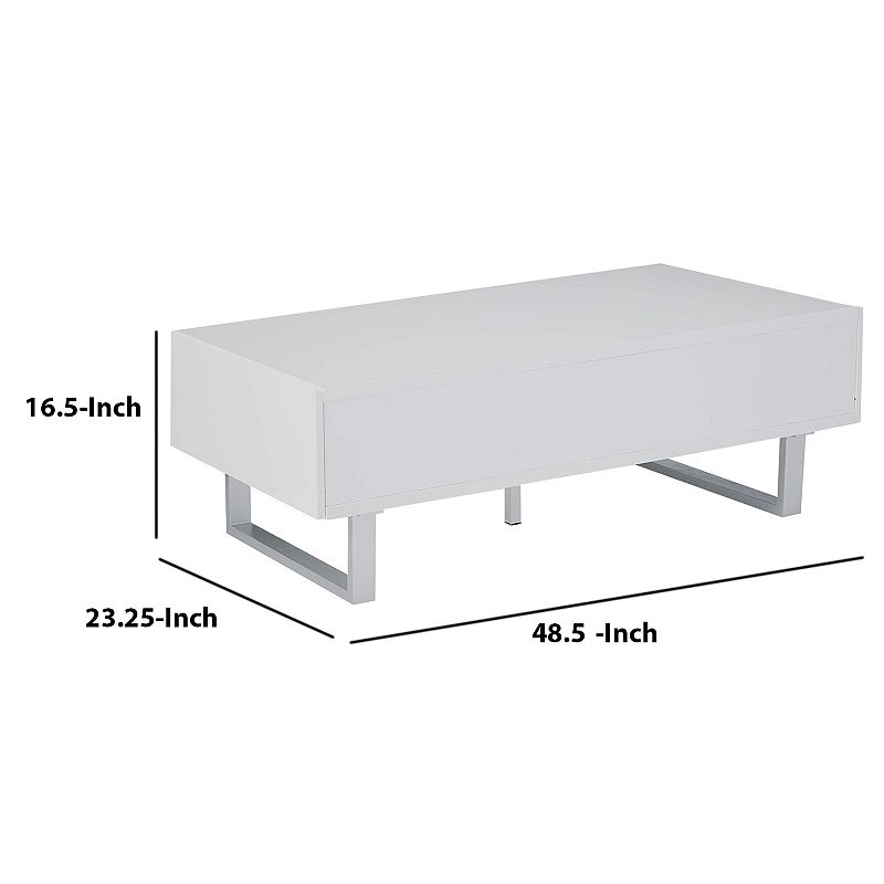 Contemporary Storage Coffee Table With Metallic Base， Glossy White