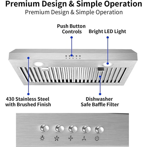 30 inch Under Cabinet Range Hood with 3 Way Venting 500 CFM Kitchen Vent Hood