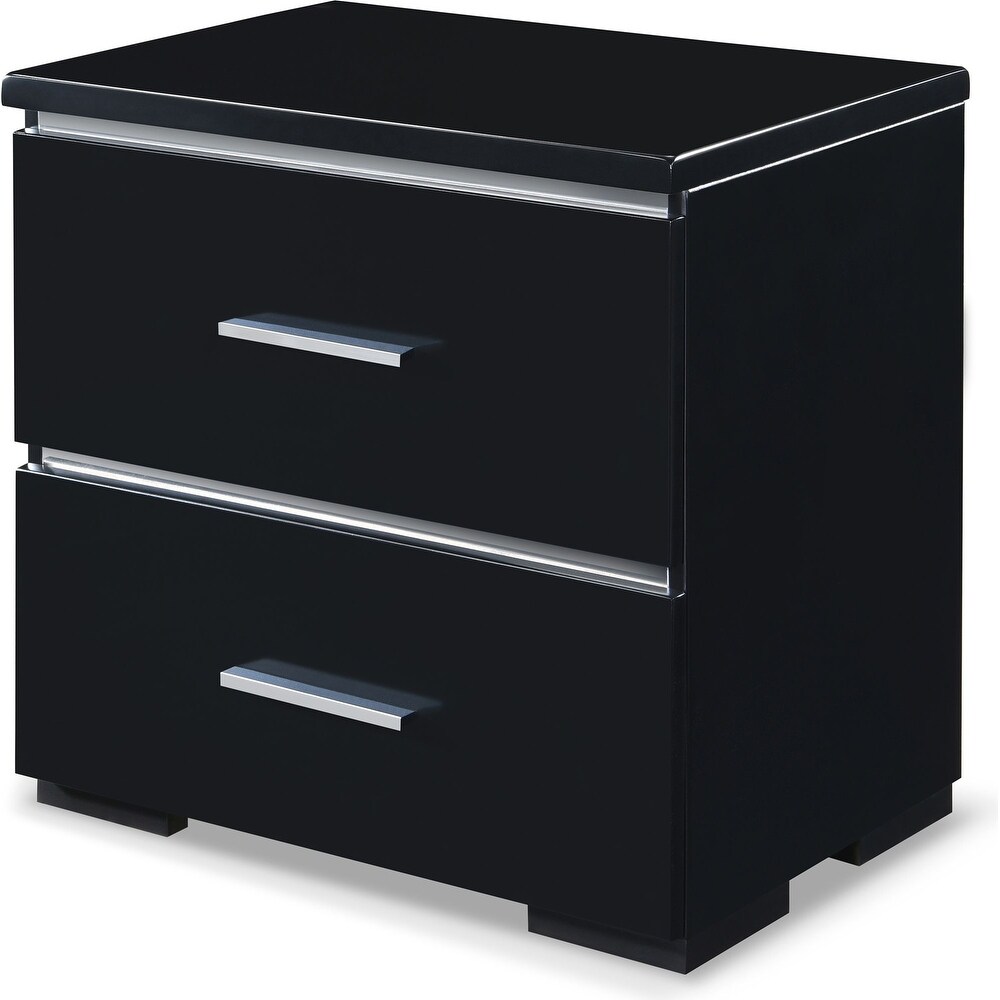 Finch Belmont Fully Assembled Nightstand  Modern Mirrored Accent Table  Bedside End Table with Silver Handles