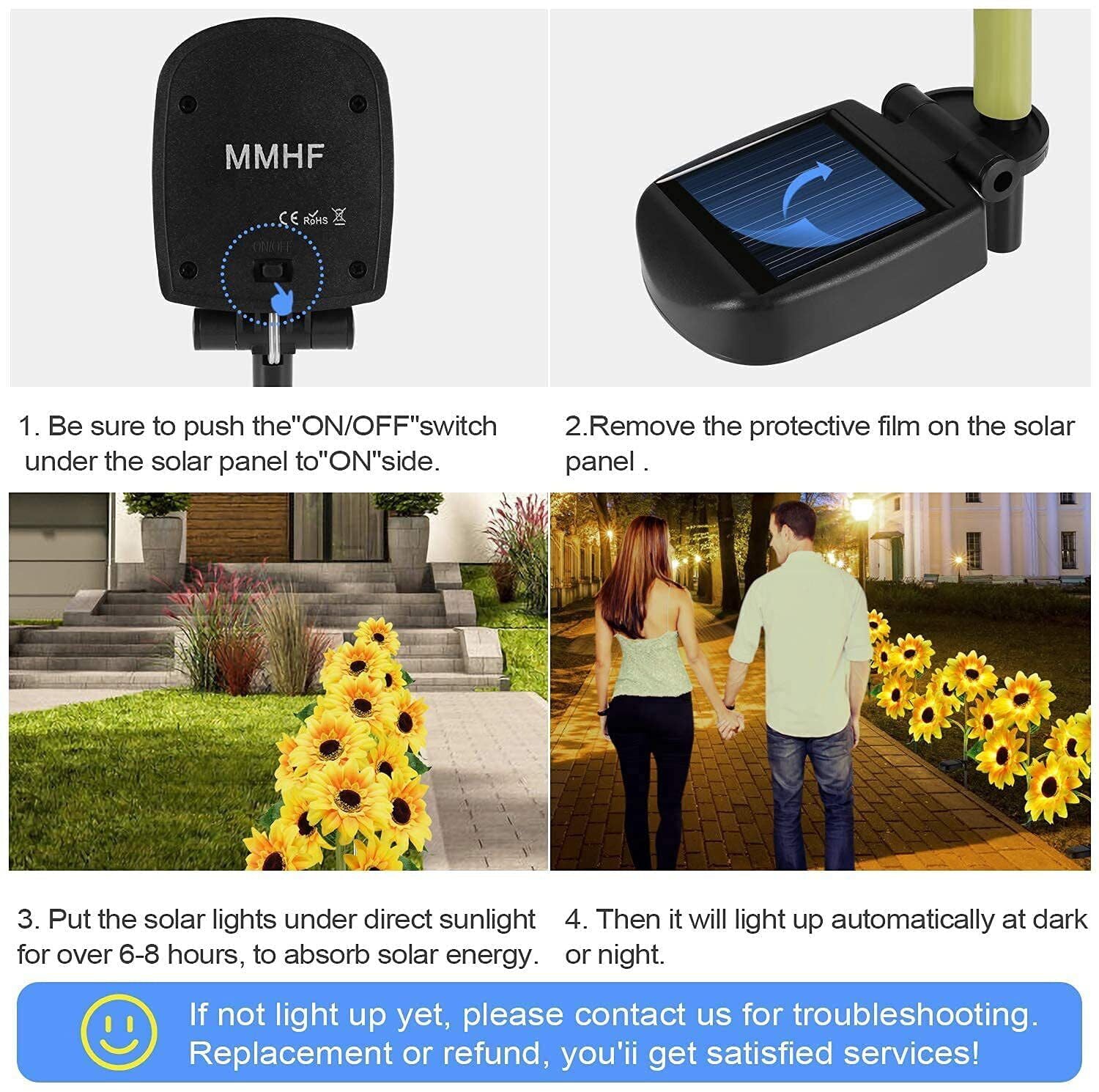 3 Outdoor Garden Sunflower Solar Lights Upgrade LED Yard Path Landscape Light