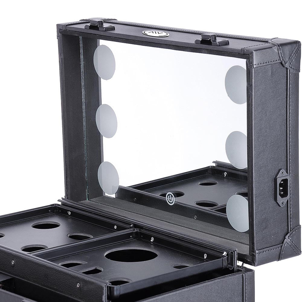 Byootique Professional Artist Rolling Makeup Case w/ Light & Mirror