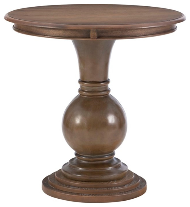 Bowery Hill Round Wood Accent Pedestal Table With Stepped Base in Natural   Traditional   Side Tables And End Tables   by Homesquare  Houzz