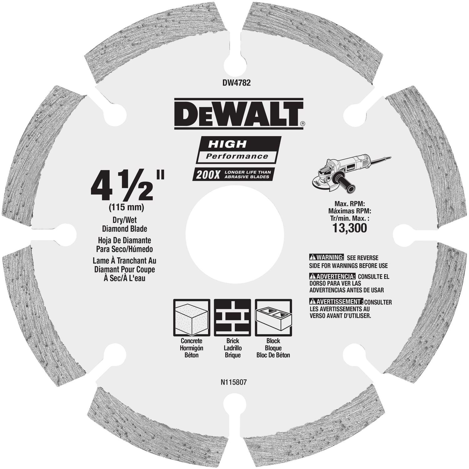 DW HP 4-1/2 in. D X 5/8 and 7/8 in. Steel Segmented Rim Diamond Saw Blade 1 pk